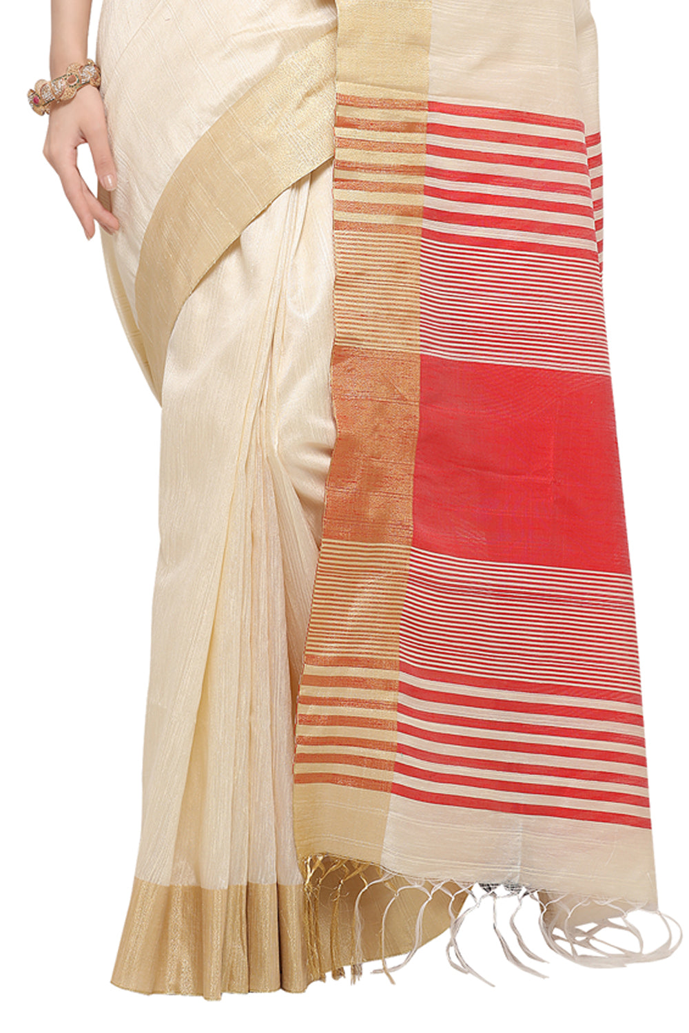 Cream Colour Woven Silk Saree