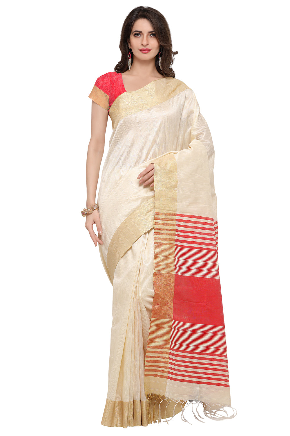Cream Colour Woven Silk Saree