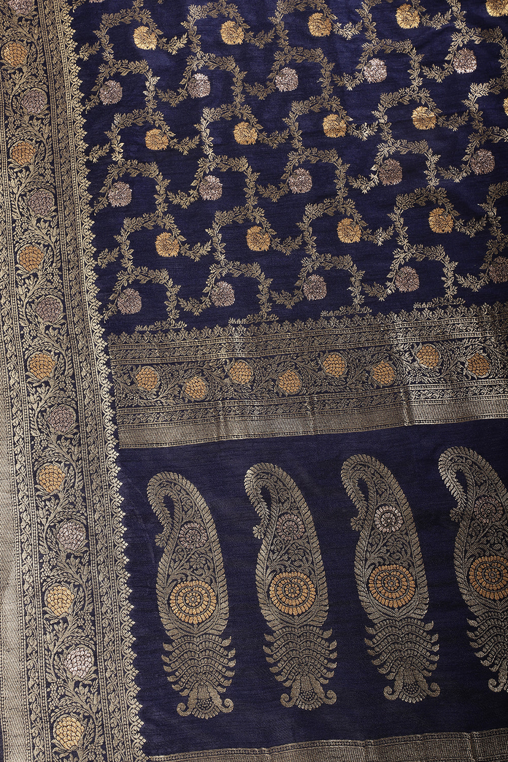Navy Silk Floral Zaal Woven Banarasi Saree
