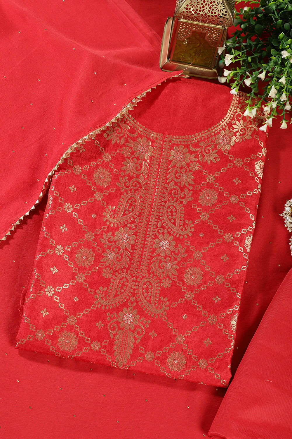 Res Silk Banarsi Zari Woven Unstitched Suit Fabric