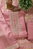 Coral Pink  Tussar Silk Neck Zari Embroidered & Printed Unstitched Suit Fabric