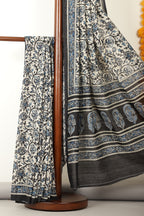 Black & Beige Cotton Floral Printed Saree