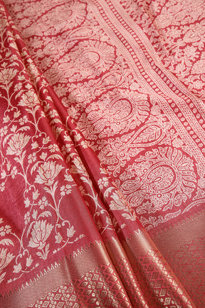 Coral Pink Color Cotton Silk Block Printed Saree