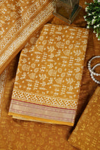 Mustard Warli Print Cotton Unstitched Suit Material