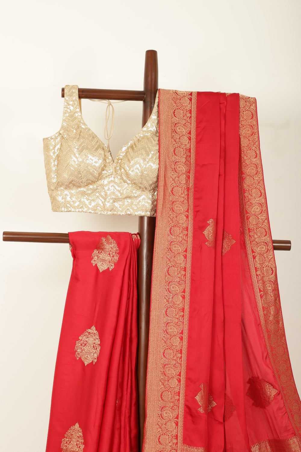 Red Satin Woven Saree