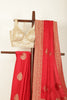 Red Satin Woven Saree