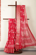 Amaranth Color Cotton Silk Block Printed Saree