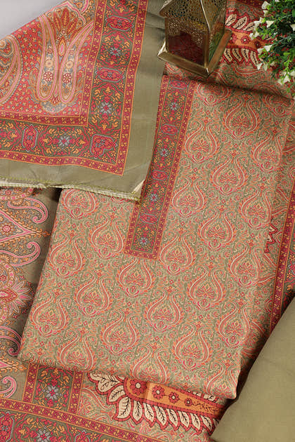 Green Pashmina Digital Printed Unstitched Suit Fabric