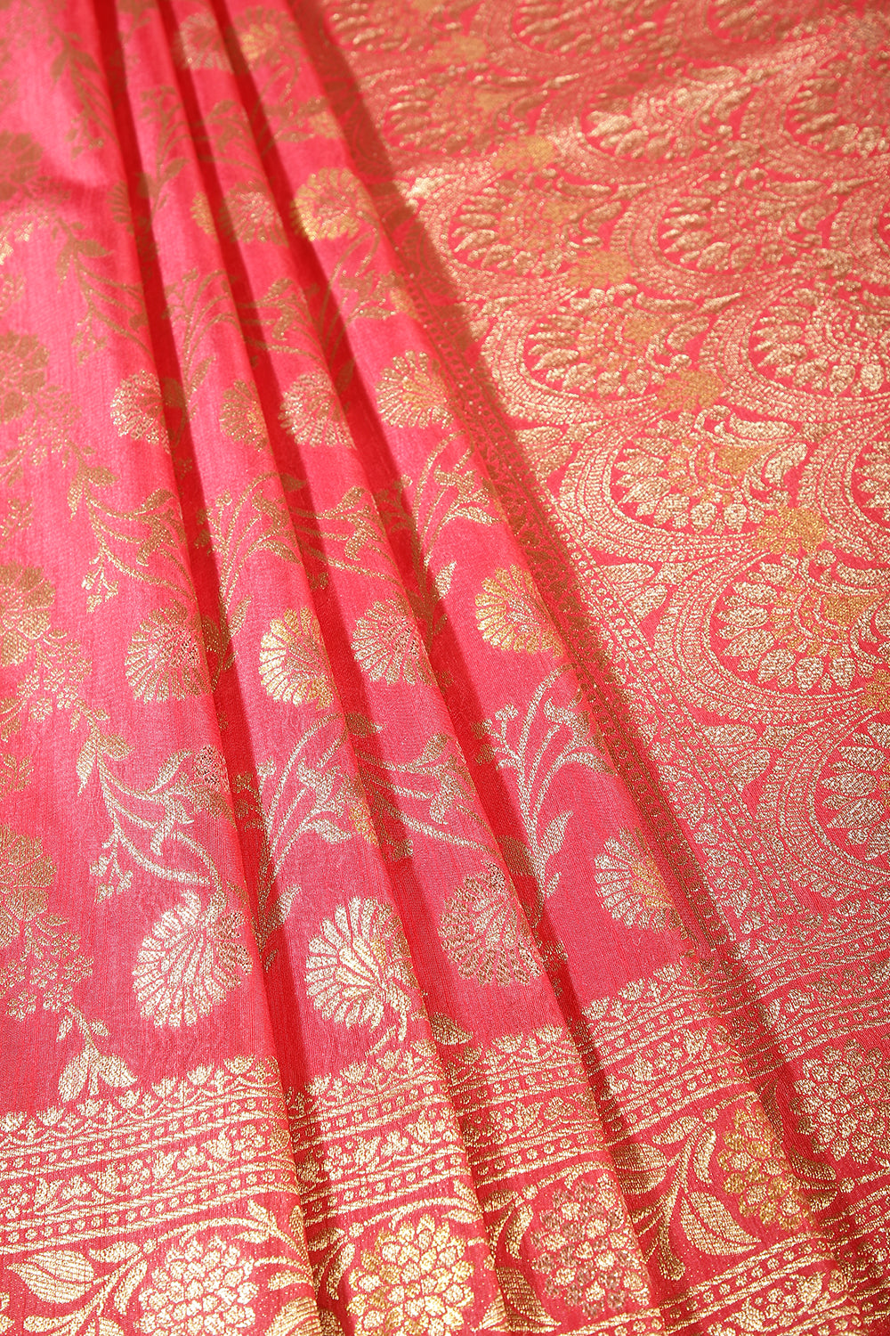 Warm Pink Color Raw Silk Woven Saree