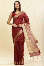 Maroon Color Cotton Silk Madhubani Print Saree