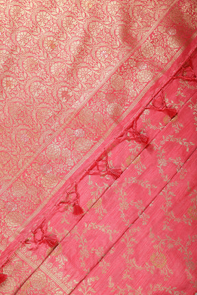 Light Carmine Pink Color Raw Silk Zari Woven Saree