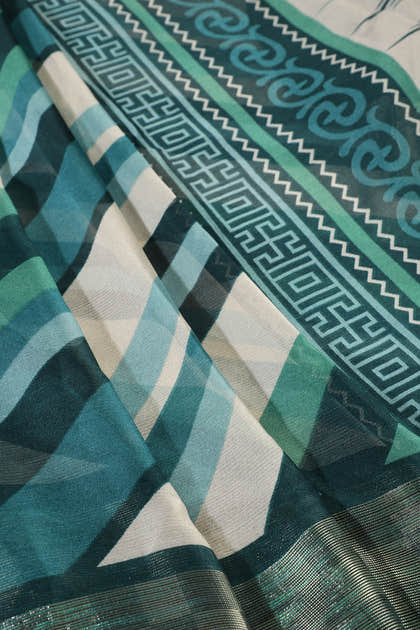 Bottle Green Color Chiffon Printed Saree