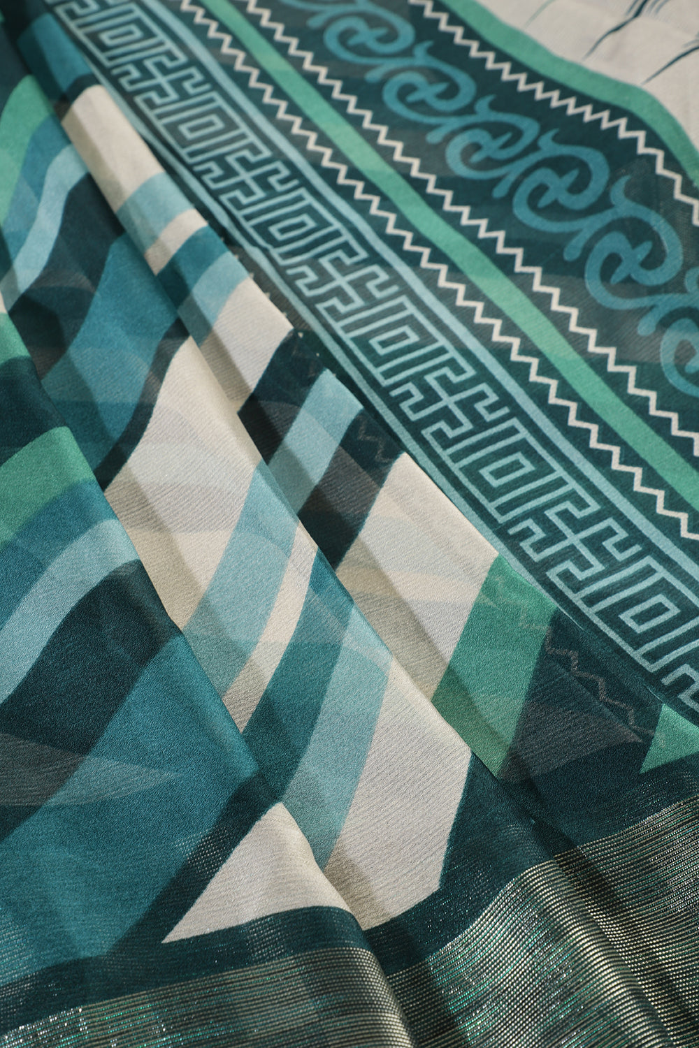 Bottle Green Color Chiffon Printed Saree