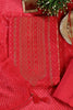 Red Zari Woven And Bandhani Printed Silk Unstitched Suit Fabric