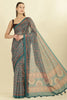 Teal Green Floral Printed Cotton Silk Saree