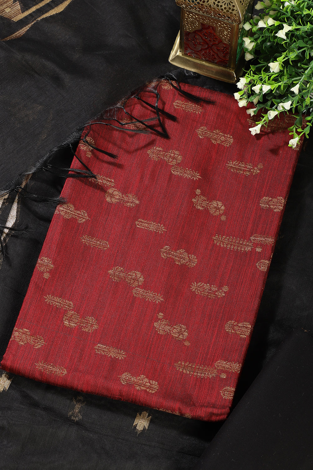 Maroon Chanderi Silk Woven Unstitched Suit