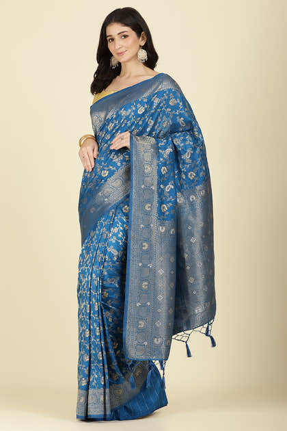 Flat Blue Colour Zari Woven South Silk Saree