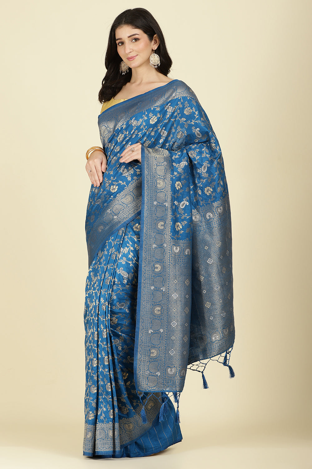Flat Blue Colour Zari Woven South Silk Saree