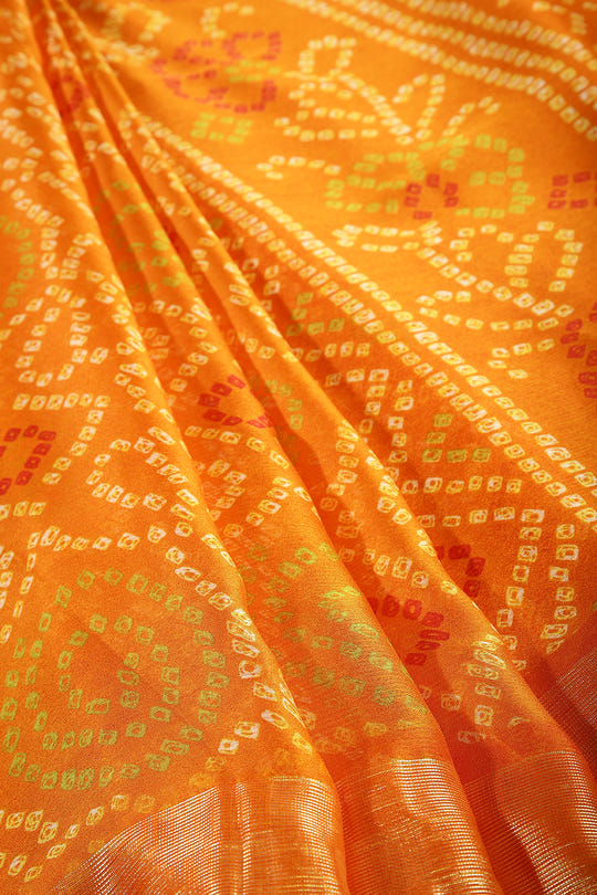Mustard Color Chiffon Bandhani Printed Saree