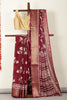 Dark Scarlet Cotton Silk Block Printed Saree