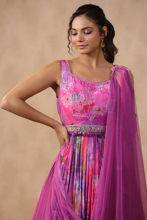 Maganta Colour Crepe Silk Printed Anarkali Suit