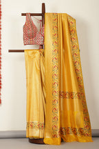 Mustard Soft Silk Zari and Resham woven Paithani Work Saree