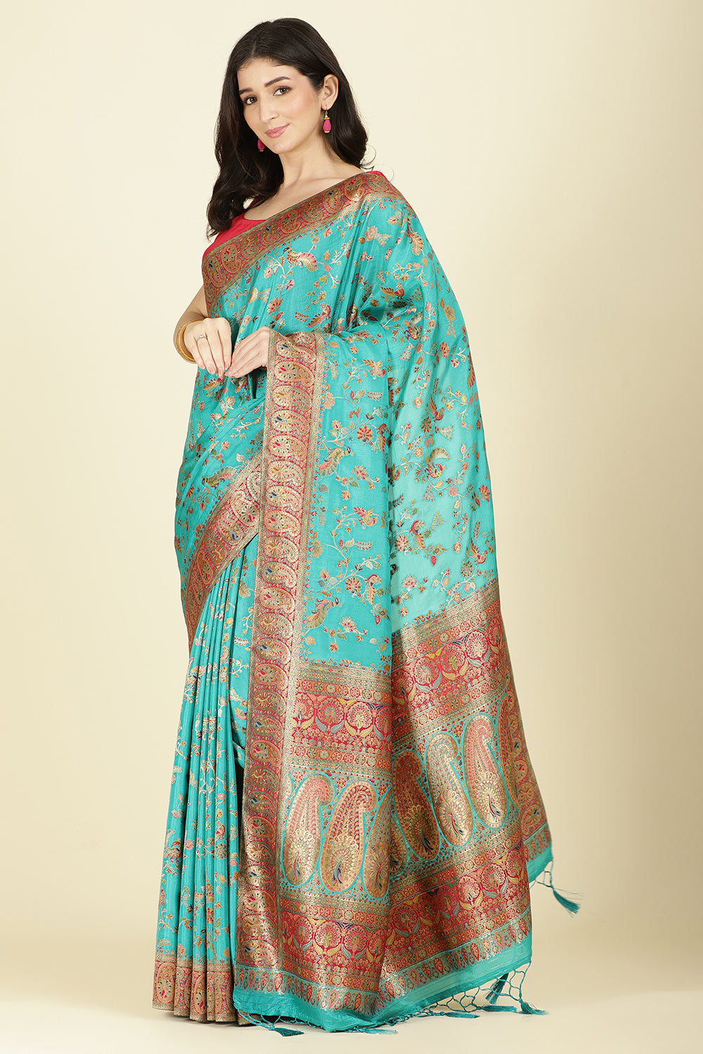 Teal Silk Madhubani Woven Saree