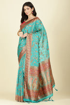 Teal Silk Madhubani Woven Saree