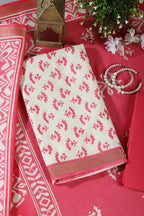 Dark Pink Floral Block Print Cotton Unstitched Suit Fabric