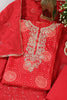 Red Cotton Bandhani Printed & Neck Embroidered Unstitched Suit