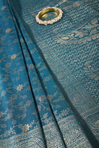 Blue Floral Zaal Woven Silk Banarasi Saree