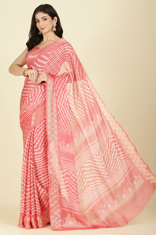 Pink Color Chiffon Leheriya Printed Saree