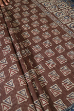 Brown Cotton Silk Printed Saree