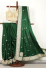 Bottle Green Color Pure Satin Crepe Saree with Zardozi Handwork & Paisley Buta