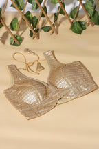 Gold Silk Sequins And Zari Embroidered Readymade Blouse