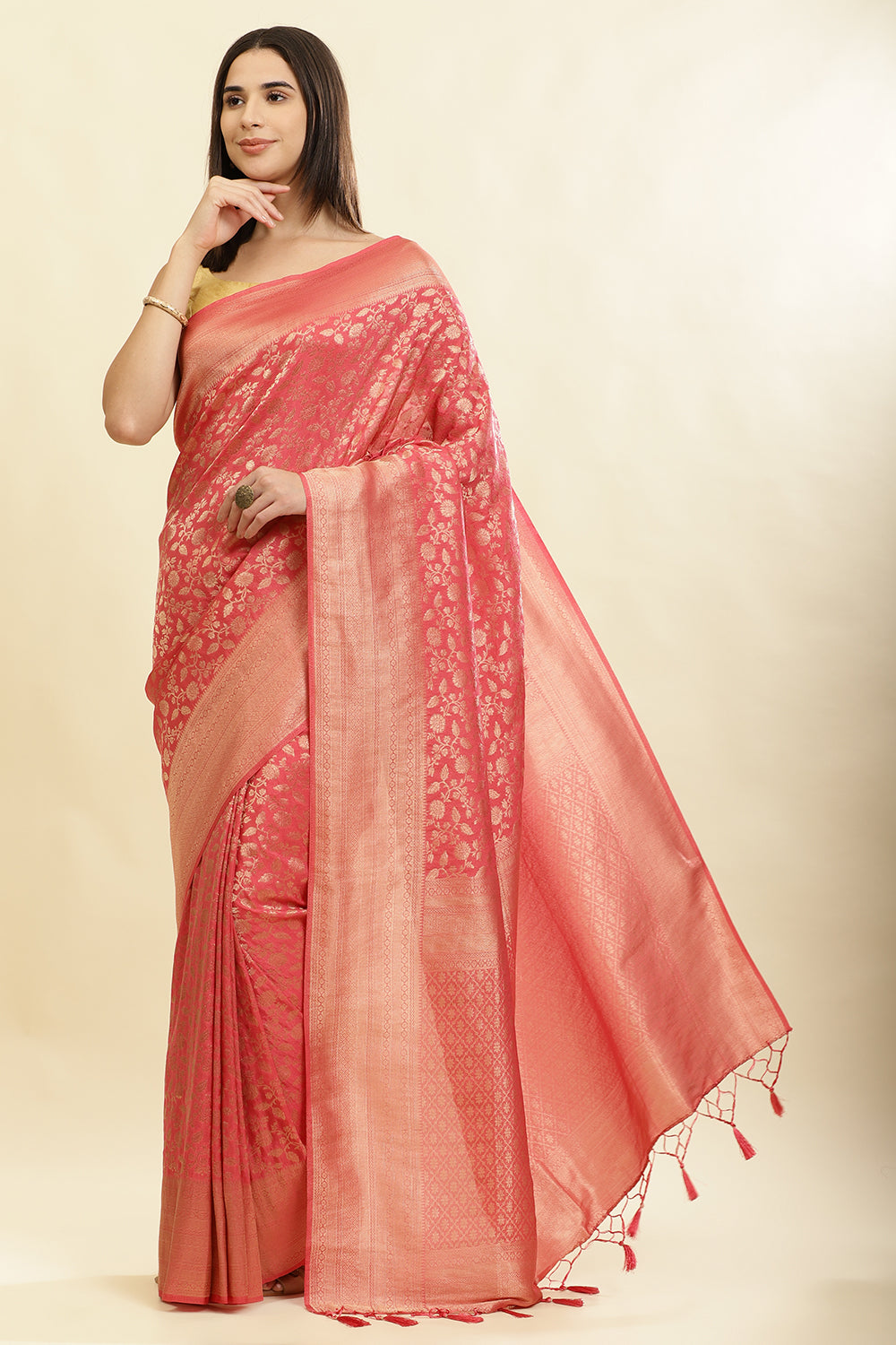 Dark Peach Lightweight Banarasi Silk Weaving Saree