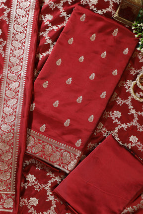 Maroon Banarsi Silk Zari Woven Unstitched Suit