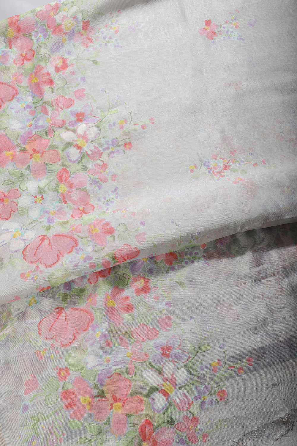 Grey Color Organza Cotton Floral Printed Saree