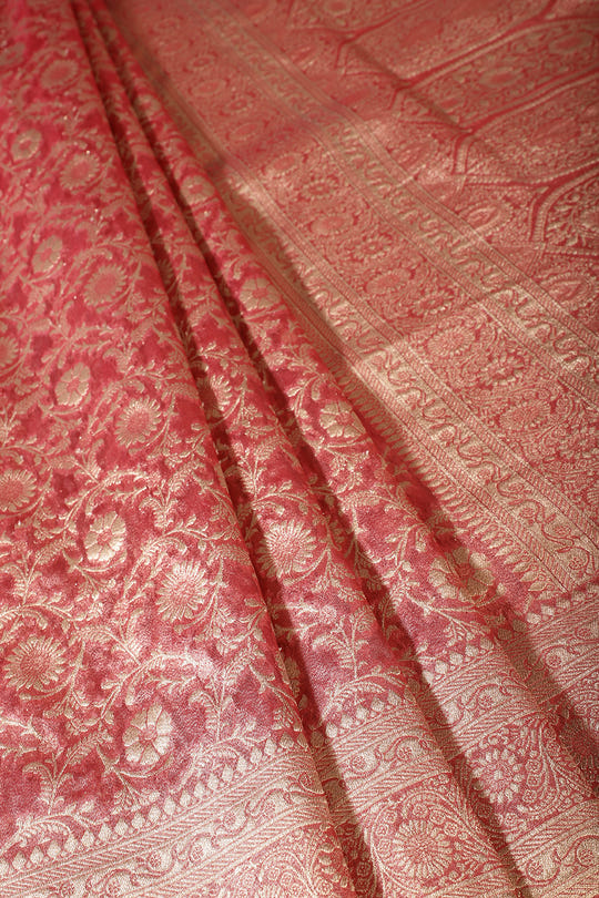 Maroon Tissue Silk Banarasi Woven Saree