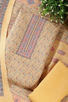 Pale Yellow Pashmina Floral Printed Unstitched Suit Fabric