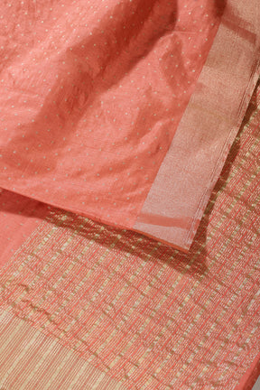 Peach Zari Woven Silk Saree