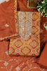 Rust Cotton Bandhani Printed & Neck Embroidered Unstitched Suit Fabric