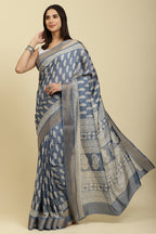 Blue Color Cotton Silk Boota Printed And Zari Woven Saree