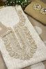Cream Colour Cotton Printed & Resham Neck Embroidered Unstitched Suit