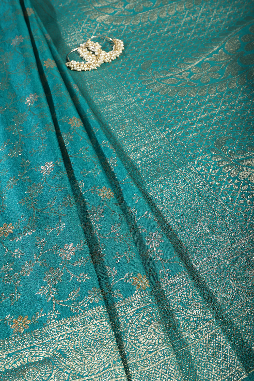 Teal Floral Zaal Woven Silk Banarasi Saree