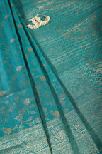 Teal Floral Zaal Woven Silk Banarasi Saree