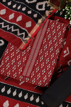 Maroon Ikkat Cotton Printed Unstitched Suit Material
