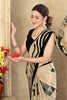 Beige & Black Printed Crepe Silk Saree