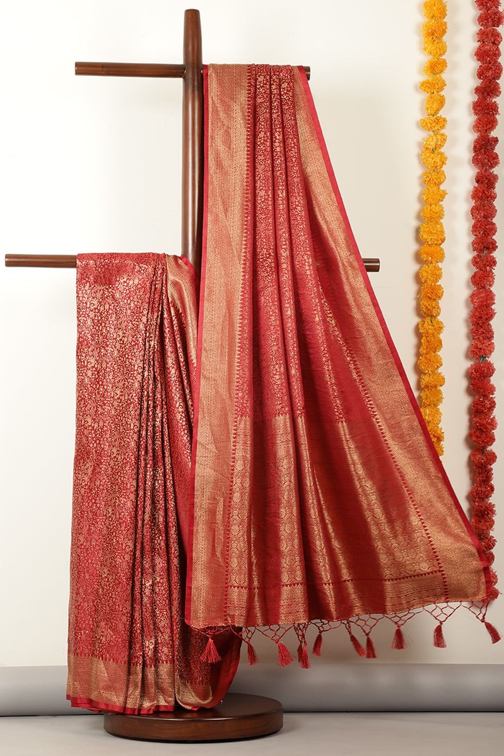 Maroon Zari Woven Soft Silk Saree