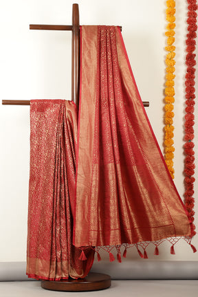 Maroon Zari Woven Soft Silk Saree